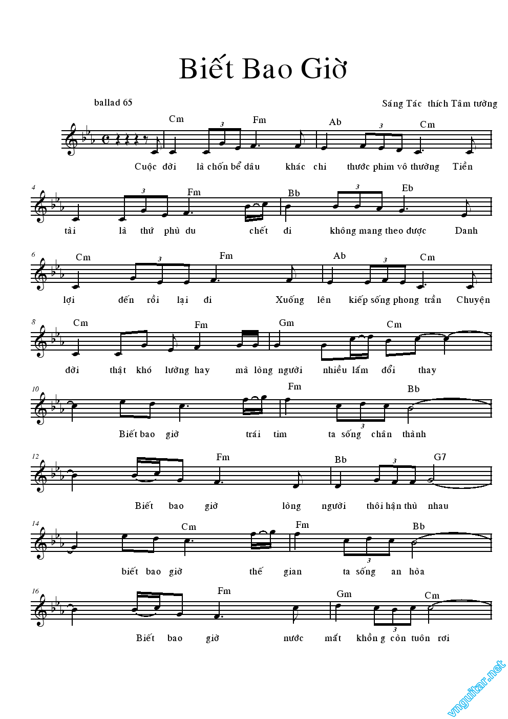 Sheet nhạc Biết bao giờ - Trang 1