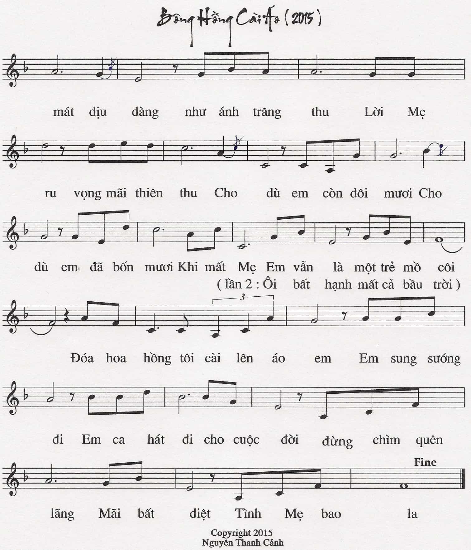 Sheet nhạc Bông hồng cài áo - Trang 2