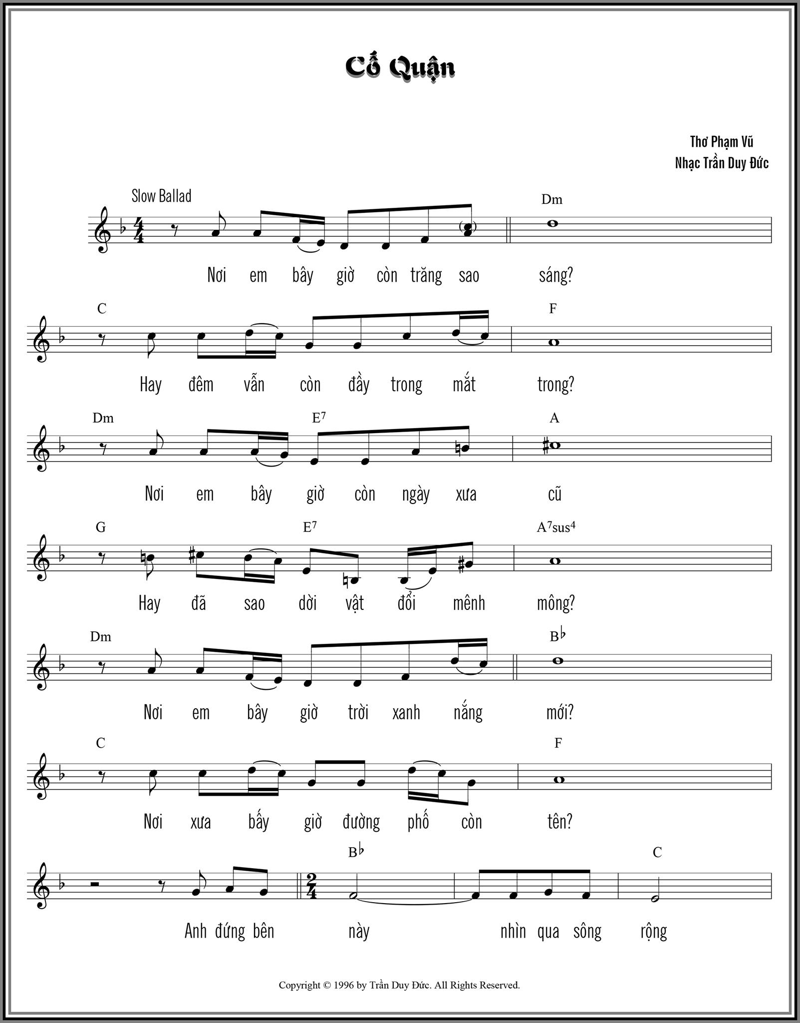 Sheet nhạc Cố quận - Trang 1