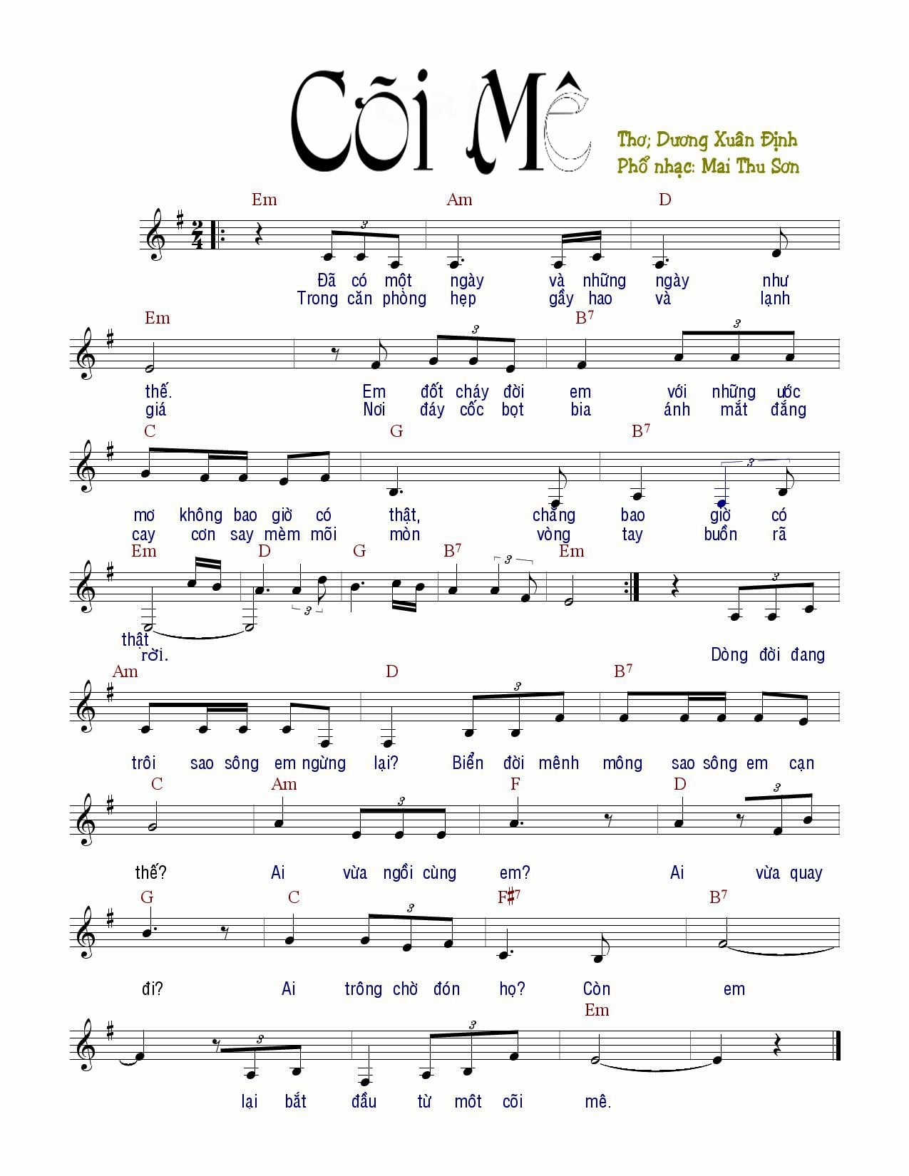 Sheet nhạc Cõi mê - Trang 1