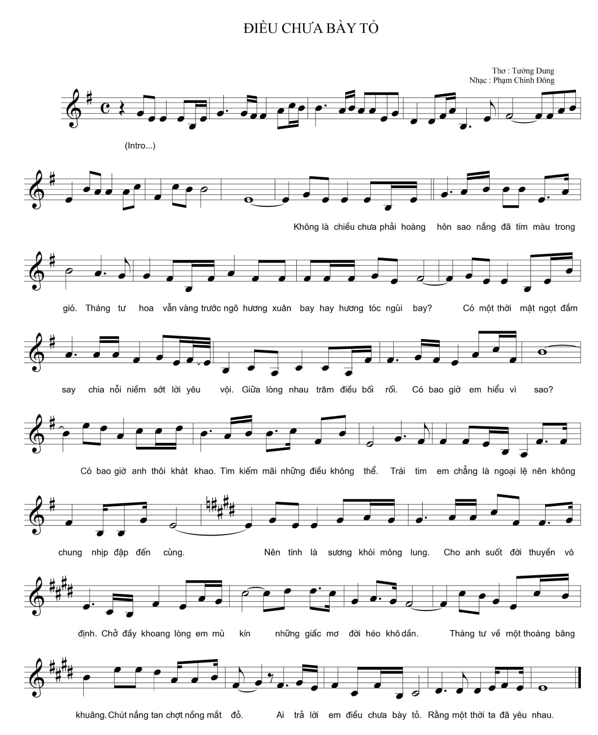 Sheet nhạc Điều chưa bày tỏ - Trang 1