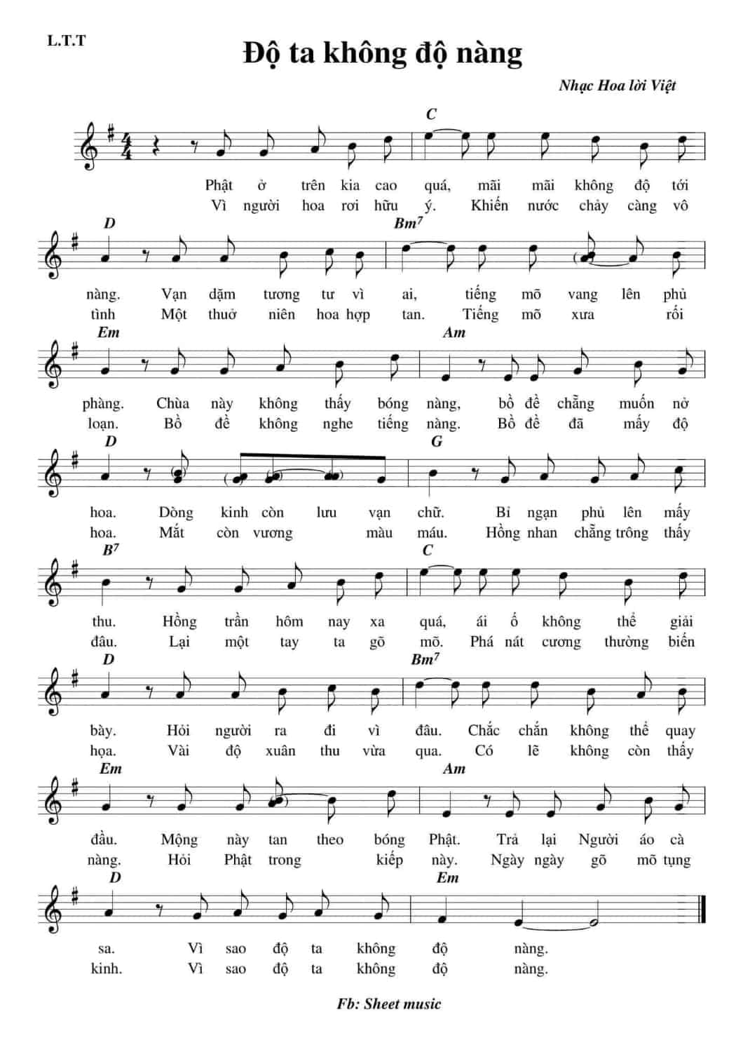 Sheet nhạc Độ ta không độ nàng (Dù wǒ bù dù tā - 渡我不渡她) - Trang 1