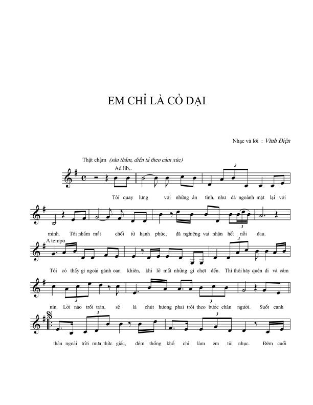 Sheet nhạc Em chỉ là cỏ dại - Trang 1