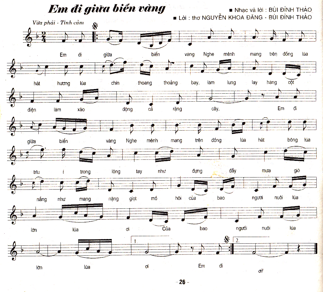 Sheet nhạc Em đi giữa biển vàng - Trang 1