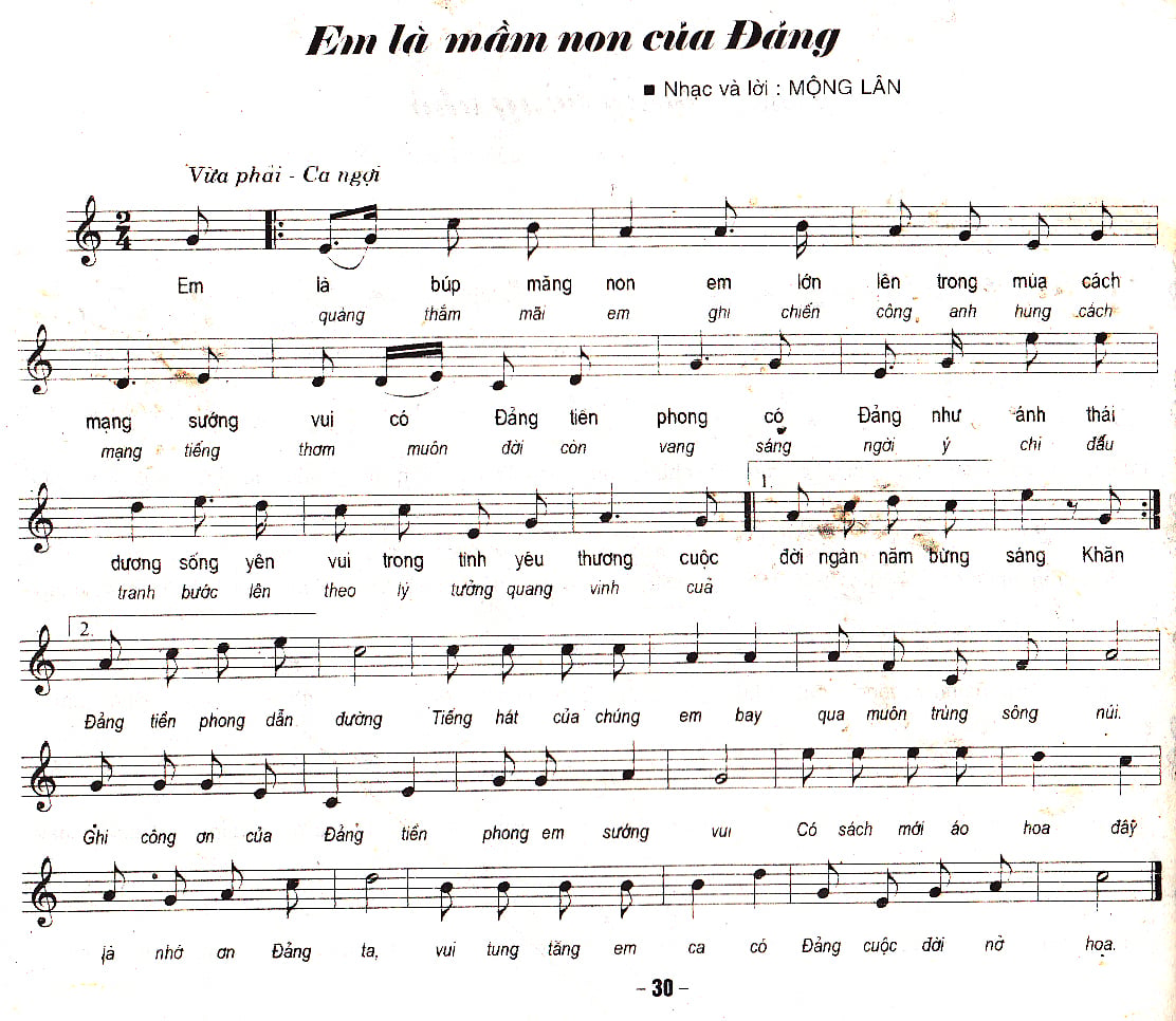 Sheet nhạc Em là mầm non của Đảng - Trang 1