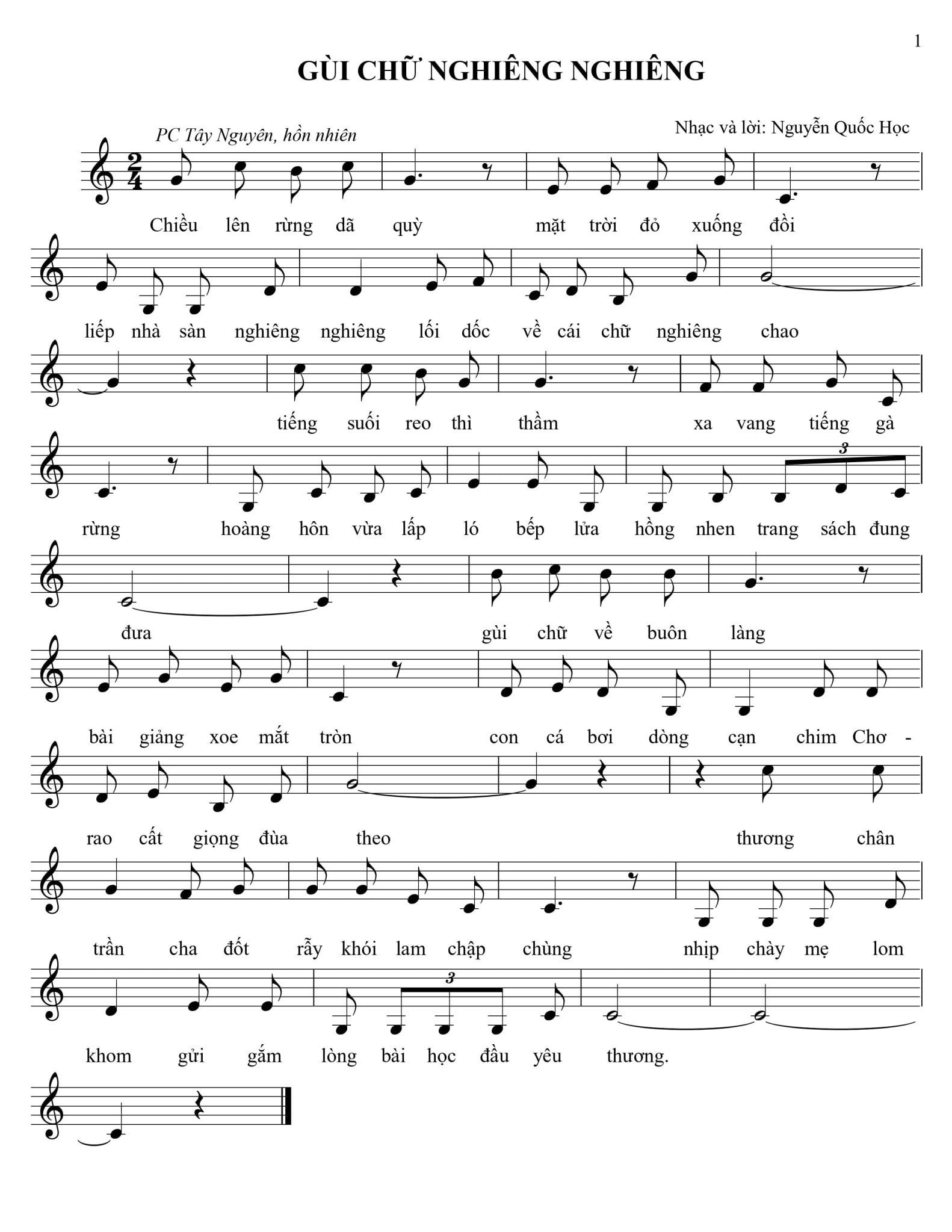 Sheet nhạc Gùi chữ nghiêng nghiêng - Trang 1