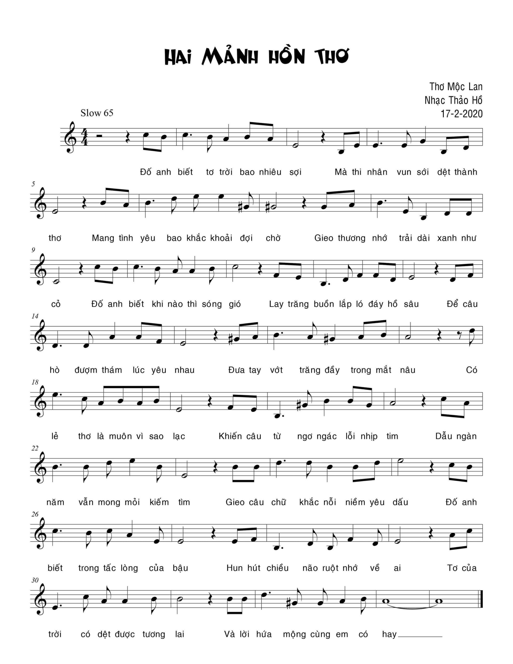 Sheet nhạc Hai mảnh hồn thơ - Trang 1