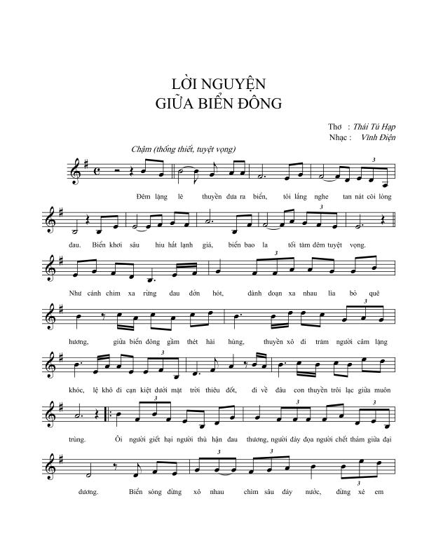 Sheet nhạc Lời nguyện giữa biển Đông - Trang 1