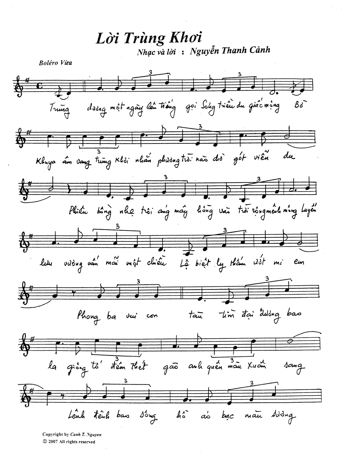 Sheet nhạc Lời trùng khơi - Trang 1