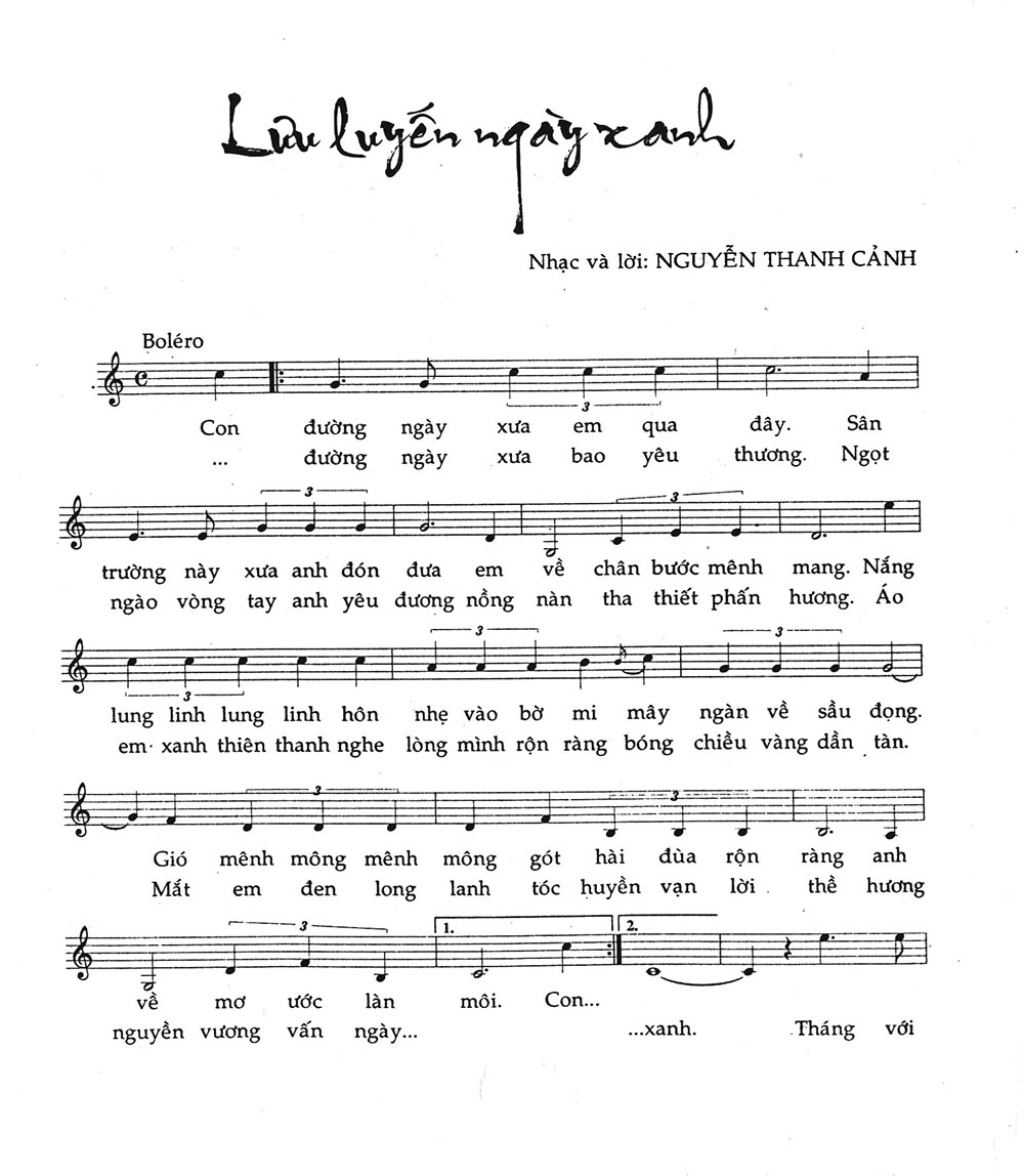 Sheet nhạc Lưu luyến ngày xanh - Trang 1