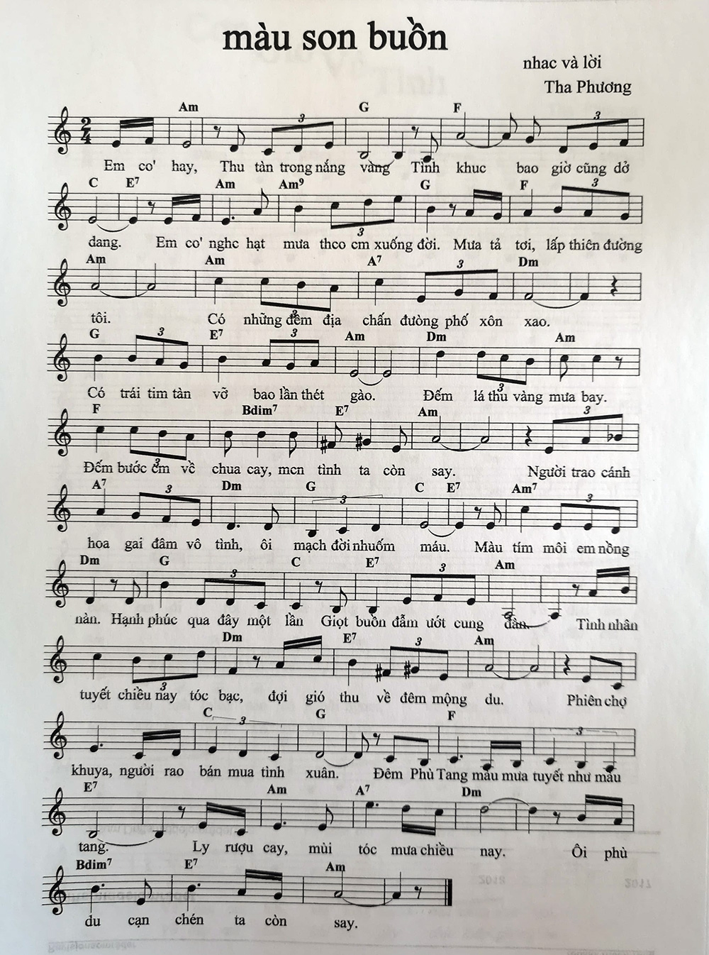 Sheet nhạc Màu son buồn - Trang 1