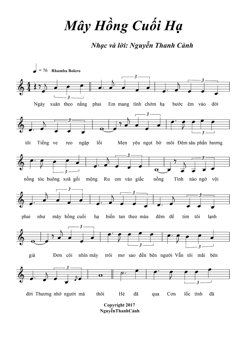 Sheet nhạc Mây hồng cuối hạ - Trang 1