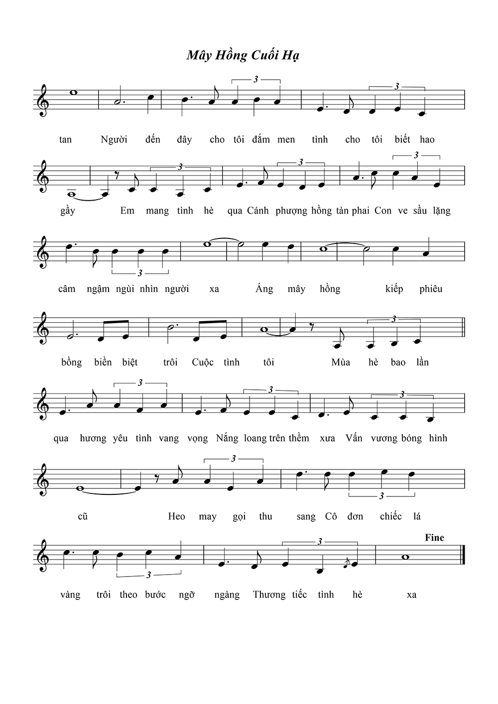 Sheet nhạc Mây hồng cuối hạ - Trang 2