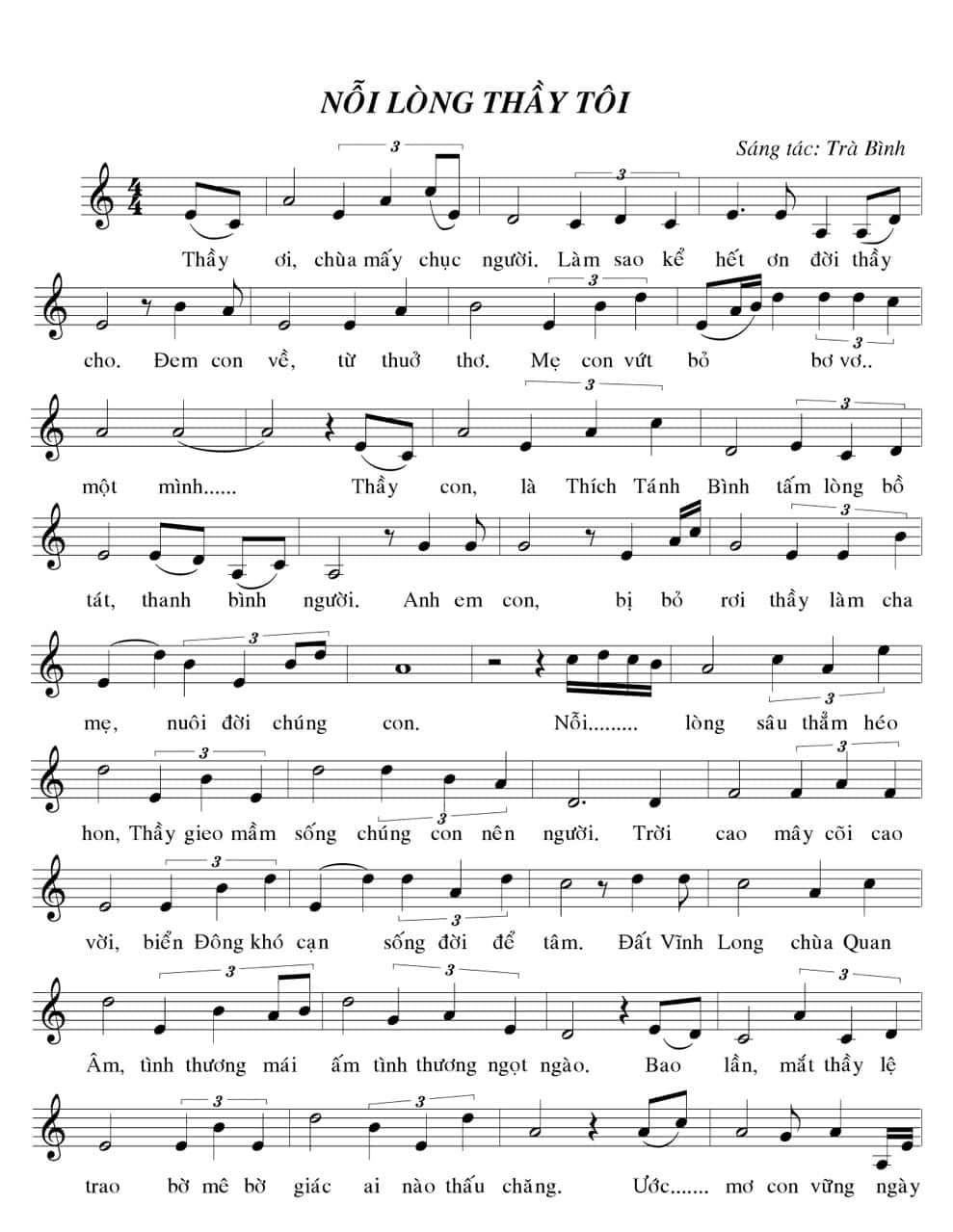 Sheet nhạc Nỗi lòng thầy tôi - Trang 1