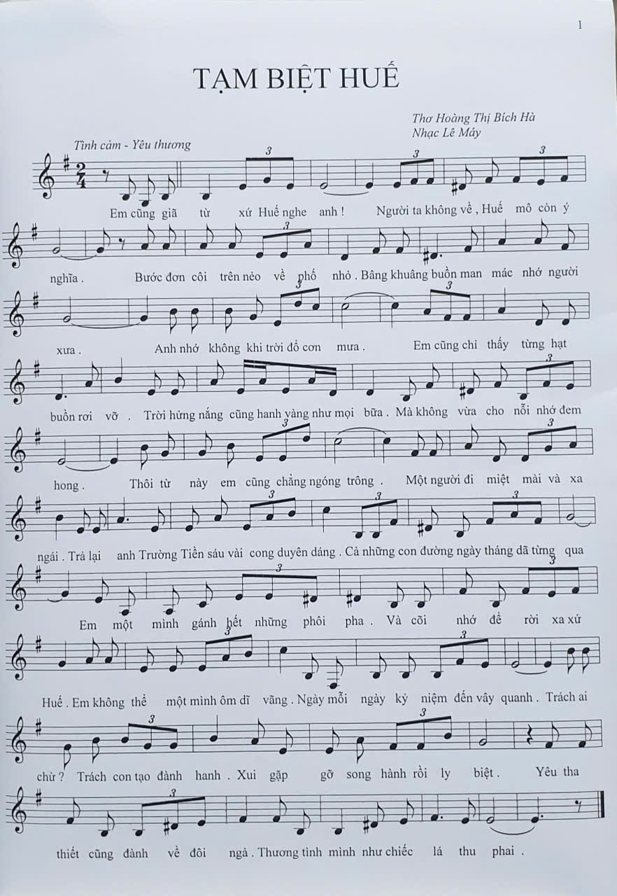 Sheet nhạc Tạm biệt Huế - Trang 1