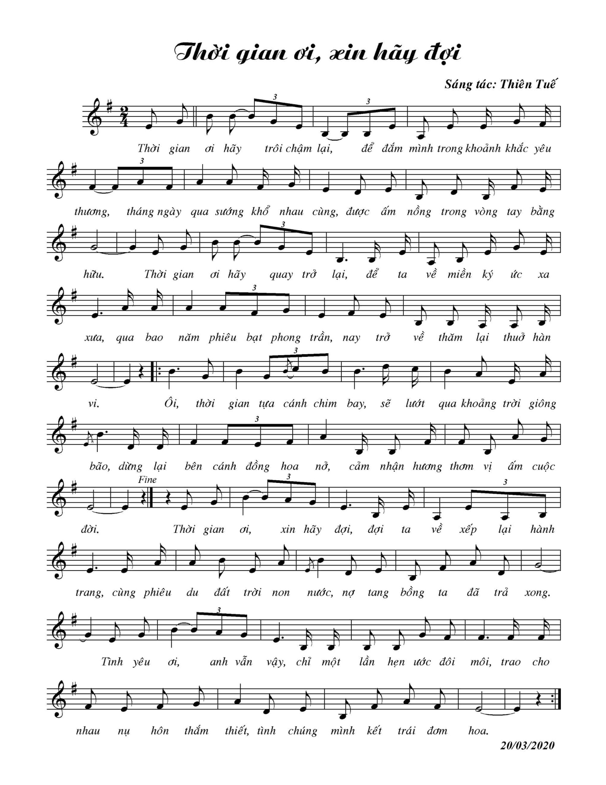 Sheet nhạc Thời gian ơi, xin hãy đợi - Trang 1