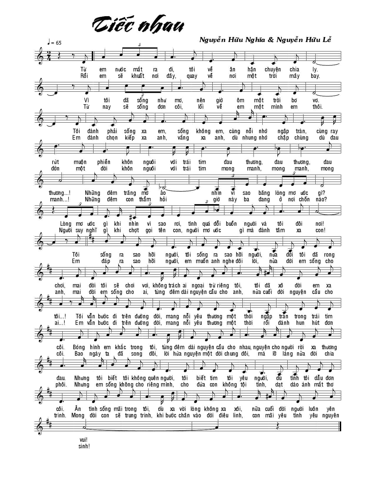 Sheet nhạc Tiếc nhau - Trang 1