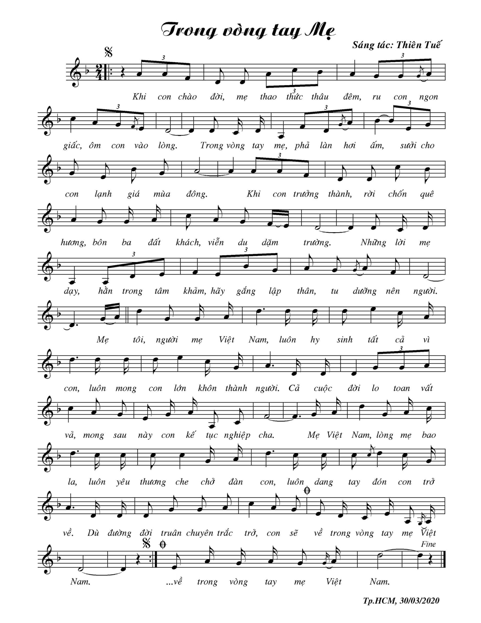 Sheet nhạc Trong vòng tay mẹ - Trang 1
