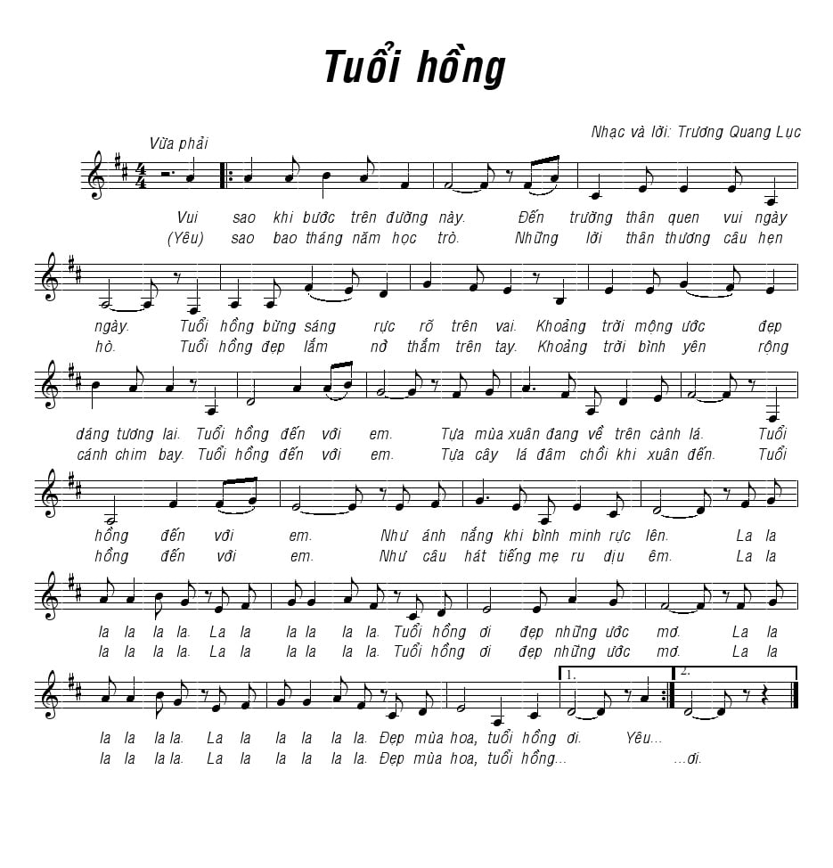 Sheet nhạc Tuổi hồng - Trang 1